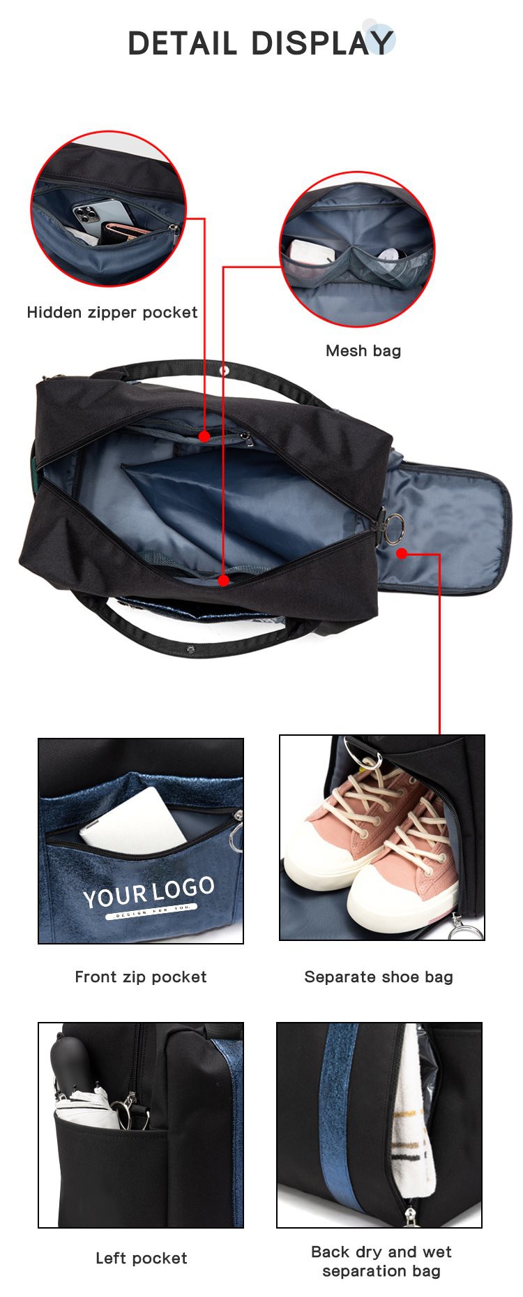 water resistant tote with zipper