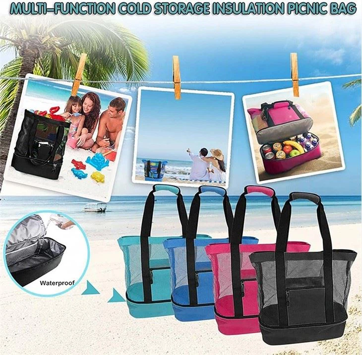 mesh beach bag with zipper